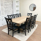 Pictured with a 8' L x 42" W White Oak table with a Natural Finish. Pictured are 8 Double Cross Back Chairs stained Black.
