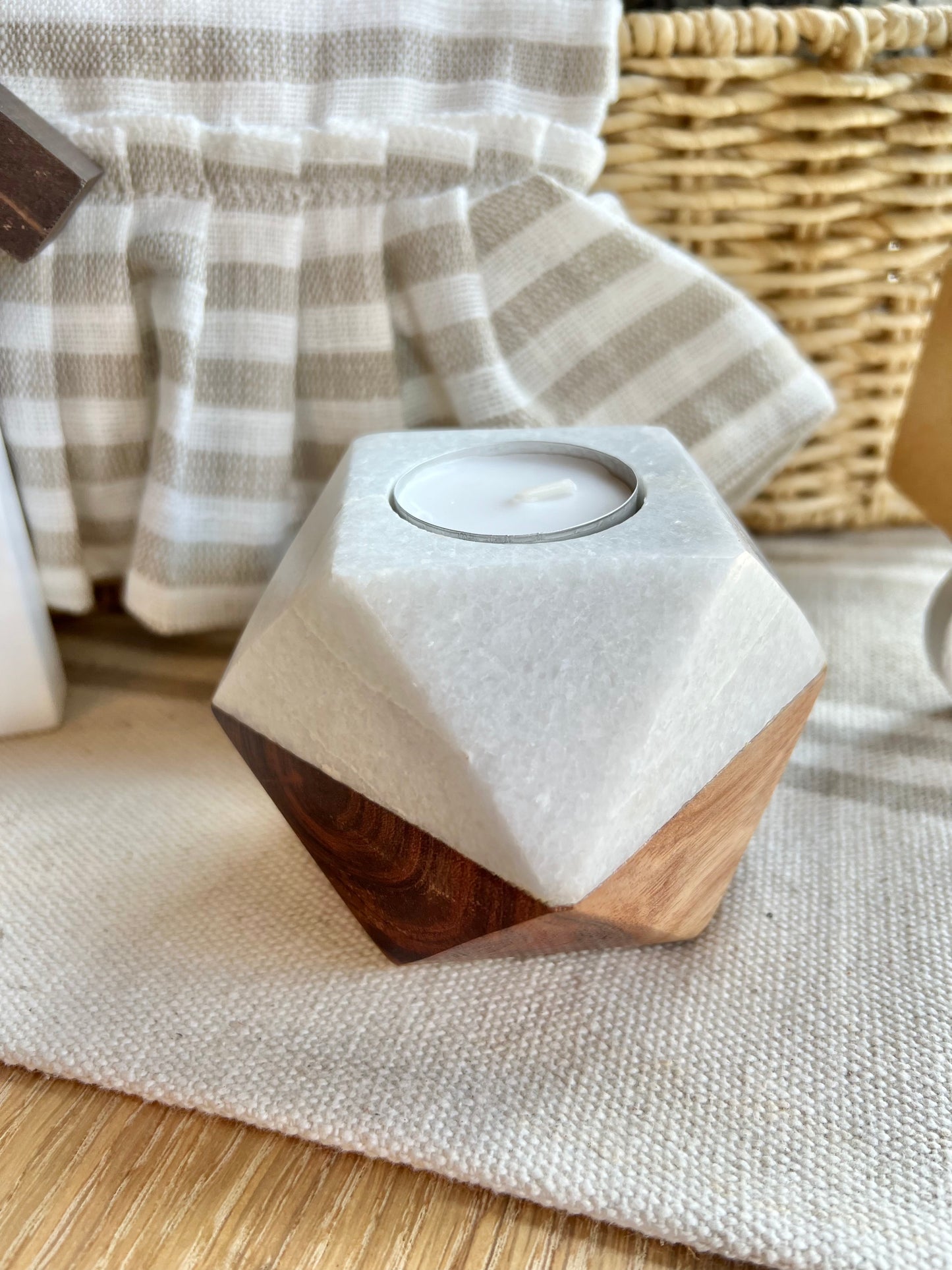 Marble + Wood Tealight Candle Holder