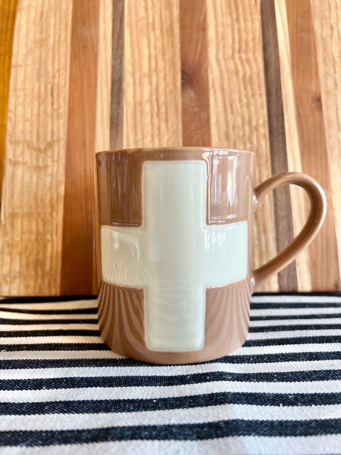Tan + Cream Cross Mug