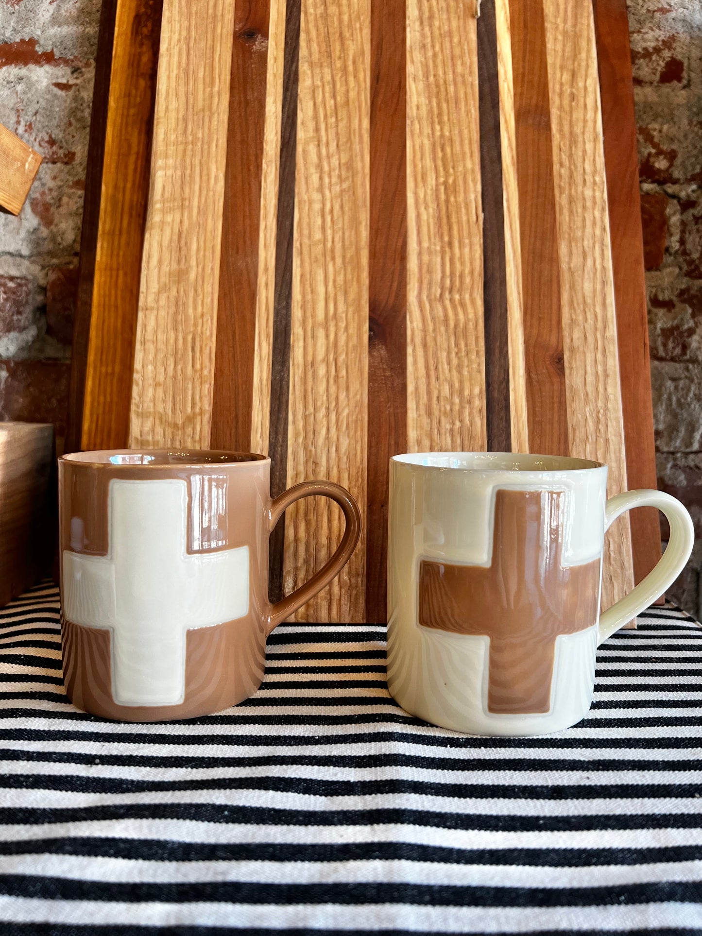 Tan + Cream Cross Mug