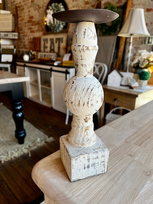 Rustic White Wood Pillar Candle Stick