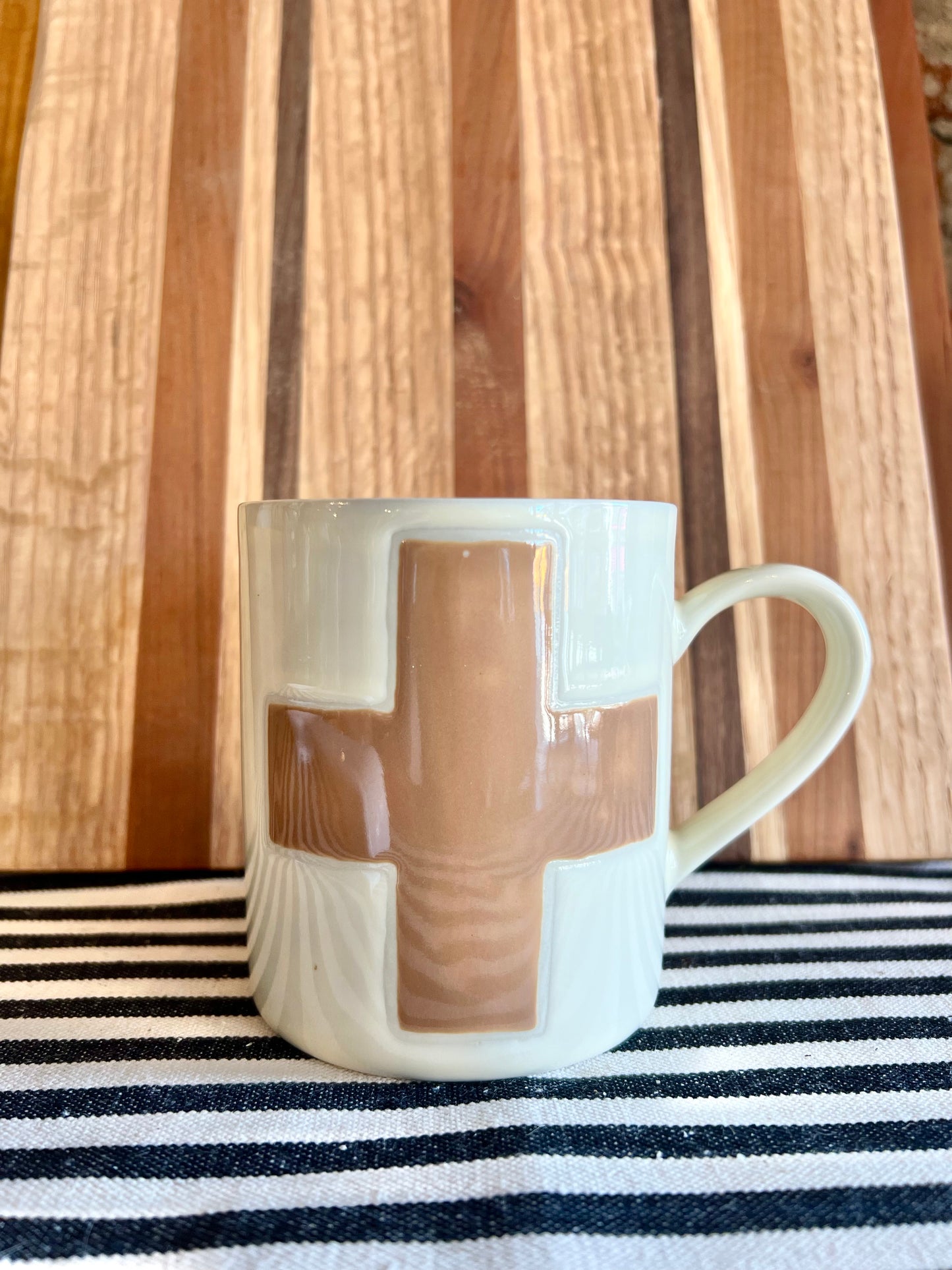 Tan + Cream Cross Mug