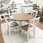 Pictured with a 42" W Red Oak table stain with Honey and a White painted base. Pictured with 4 Single Cross Back Chairs.